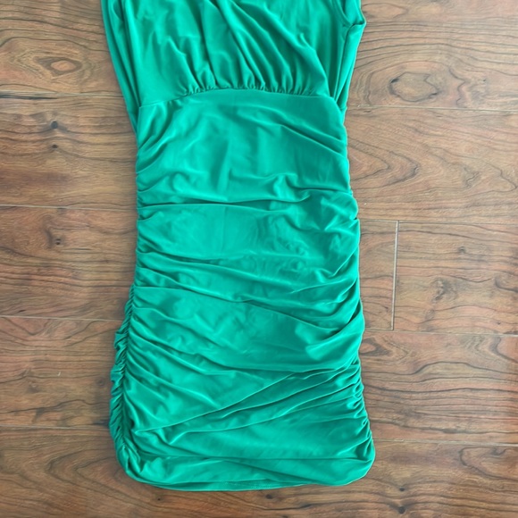NWT All Saints Green V Neck Ruched Mini Bodycon Dress - Picture 5 of 8